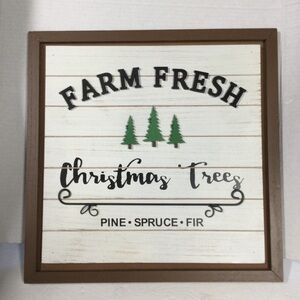 Celebrate Farm Fresh Christmas Trees Wall Sign - Brown Frame